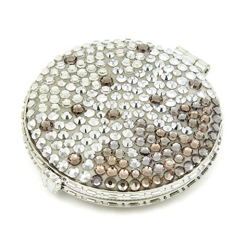Pocket Mirror - Rhinestone Fabric/ Round - Clear -MR-GM1305CL